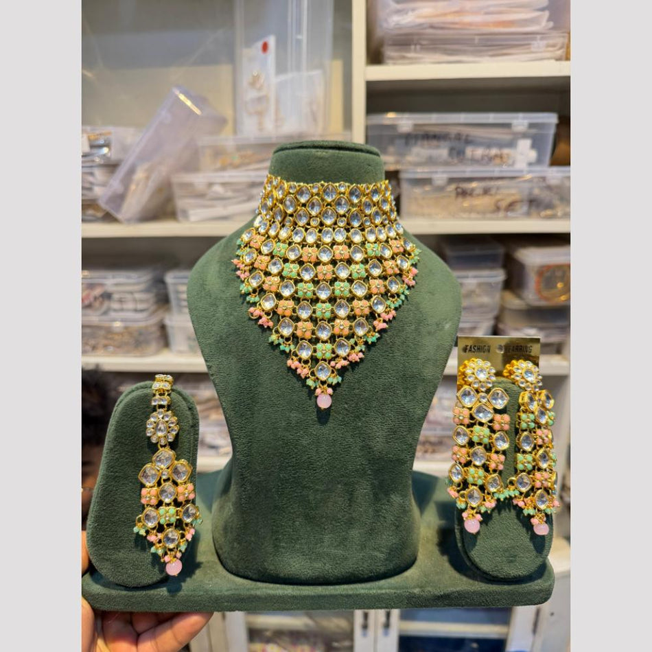 Glamorous Pearl Choker in Polki Kundan Necklace Set | Bridal Jewellery India