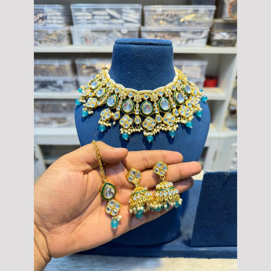 Kundan Choker Necklace in Gold Plated   Pearl | Bridal Jewellery India