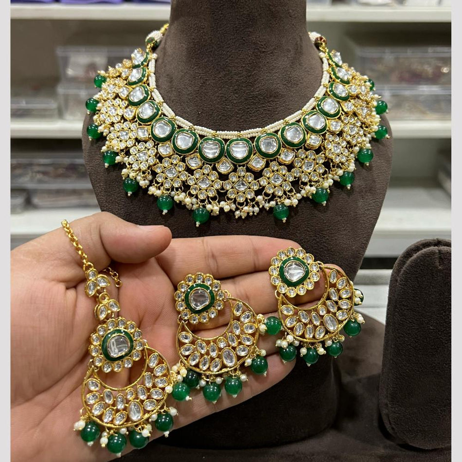Kundan Choker Necklace in White Gold Plated | Bridal Jewellery India