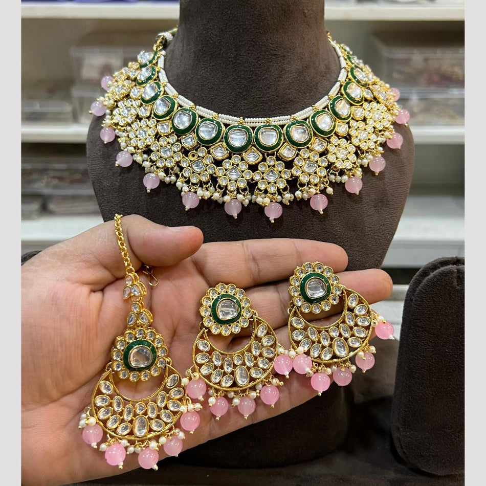 Kundan Choker Necklace in White Gold Plated | Bridal Jewellery India
