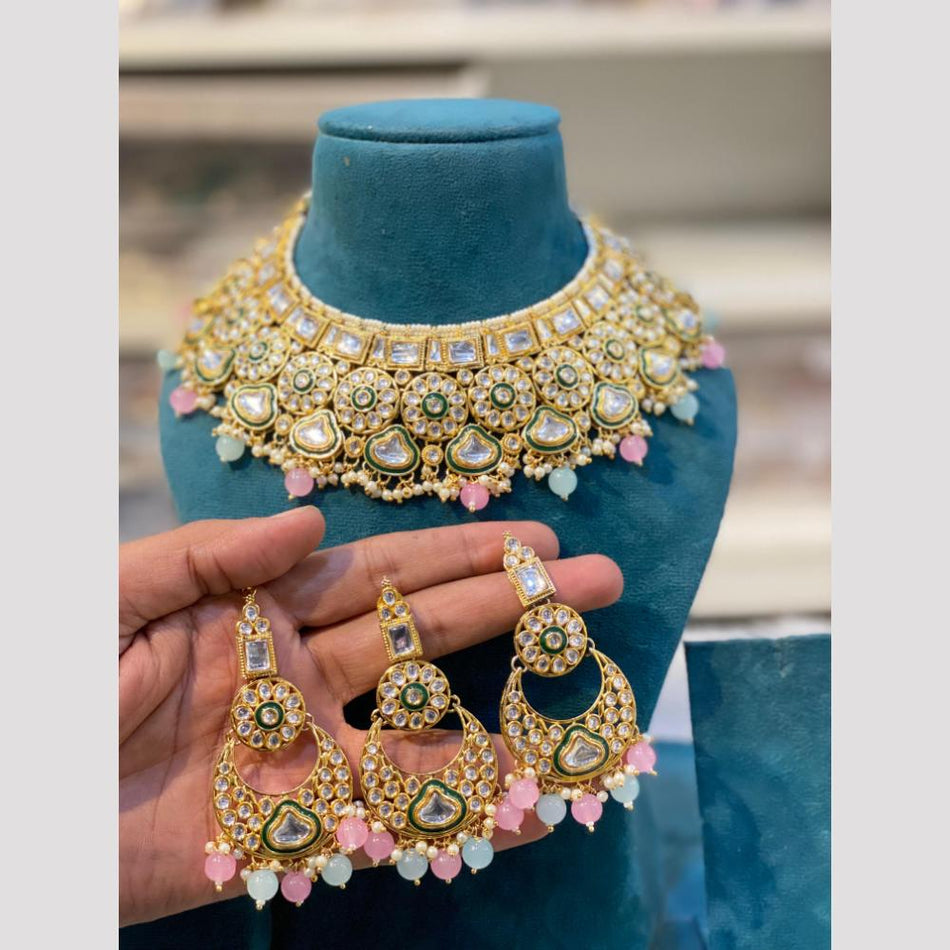 Kundan Choker Necklace in White Gold Plated for Bridal | Bridal Jewellery India
