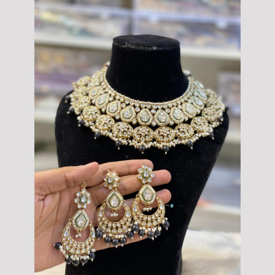 Kundan Choker Necklace in Gold Plated with Polki Diamonds | Bridal Jewellery India