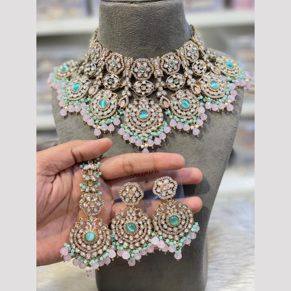 Glamorous Pota Stone Necklace in Gold Tone | Bridal Jewellery India