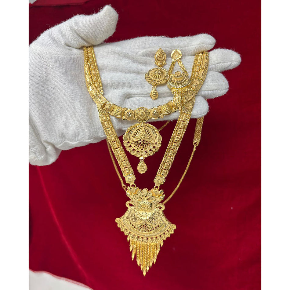 Premium Gold Plated Double Necklace Set | Bridal Jewellery India
