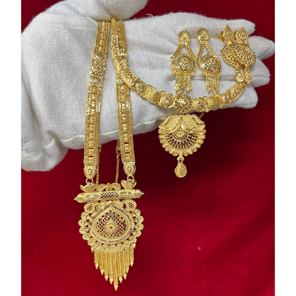 Premium Gold Plated Double Necklace Set | Bridal Jewellery India