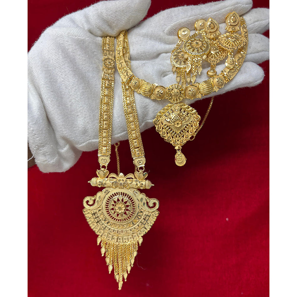 Premium Gold Plated Double Necklace Set | Bridal Jewellery India