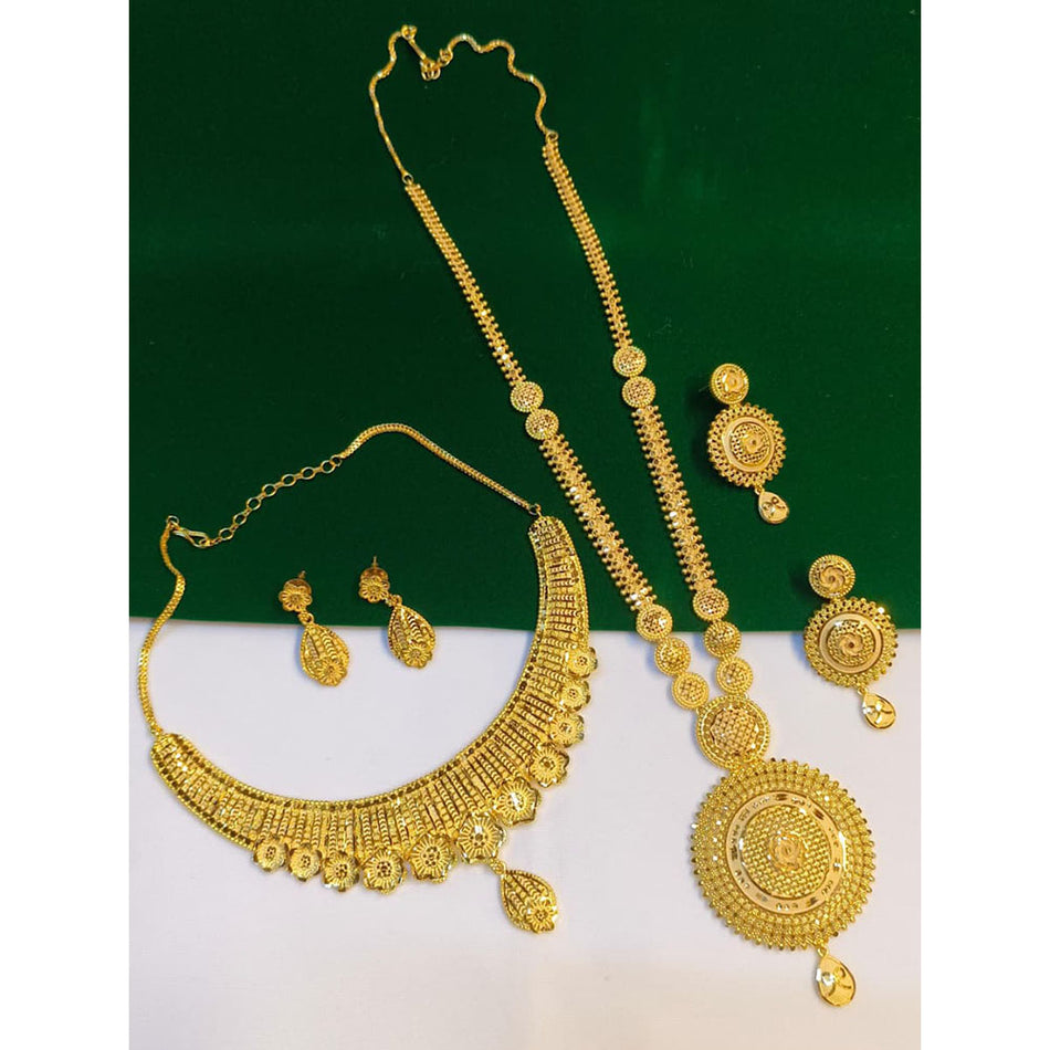 Premium Gold Plated Double Necklace Set | Bridal Jewellery India
