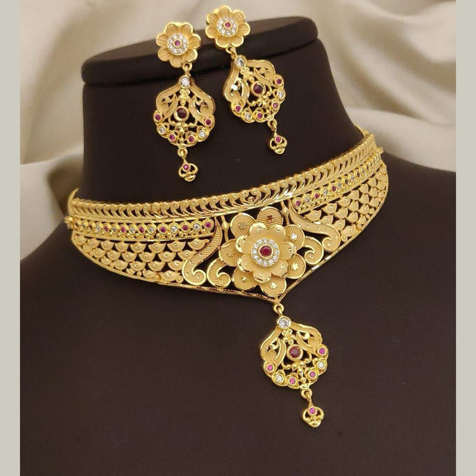 Heavy American Diamond Choker in 18K Gold Plated | Bridal Jewellery India
