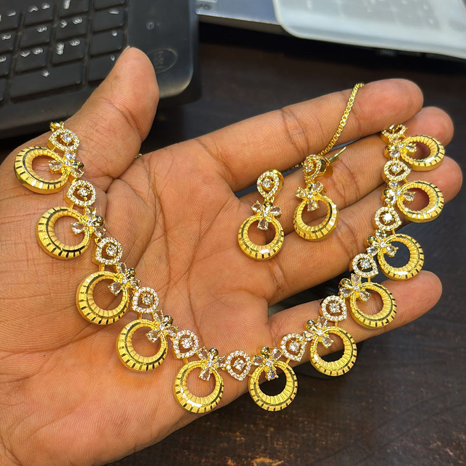 Crystal Stone Necklace in Gold Plated | Bridal Jewellery India
