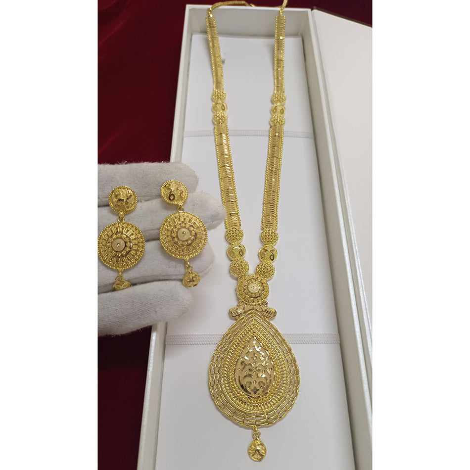 Gold Plated Long Necklace Set for Bridal Wear | Bridal Jewellery India