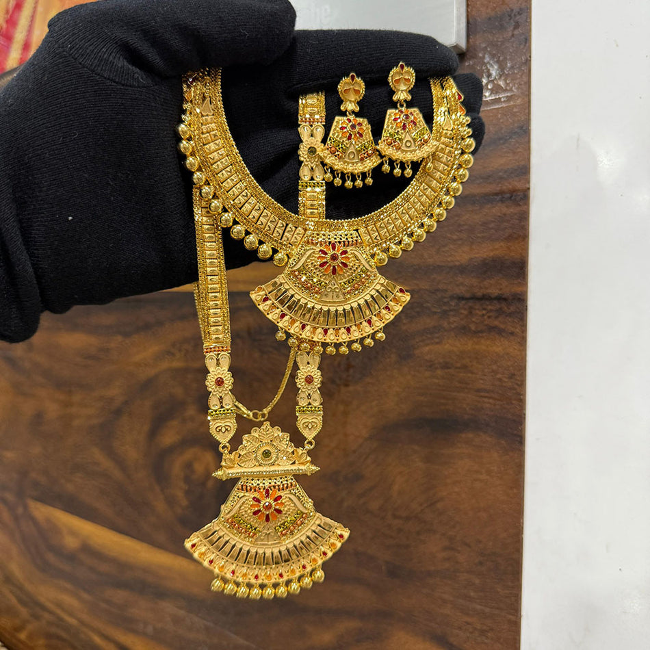 Double Necklace Set in Gold Plated Yellow | Bridal Jewellery India