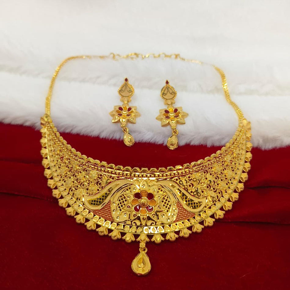 Rose Gold Plated Bridal Choker Necklace Set | Bridal Jewellery India