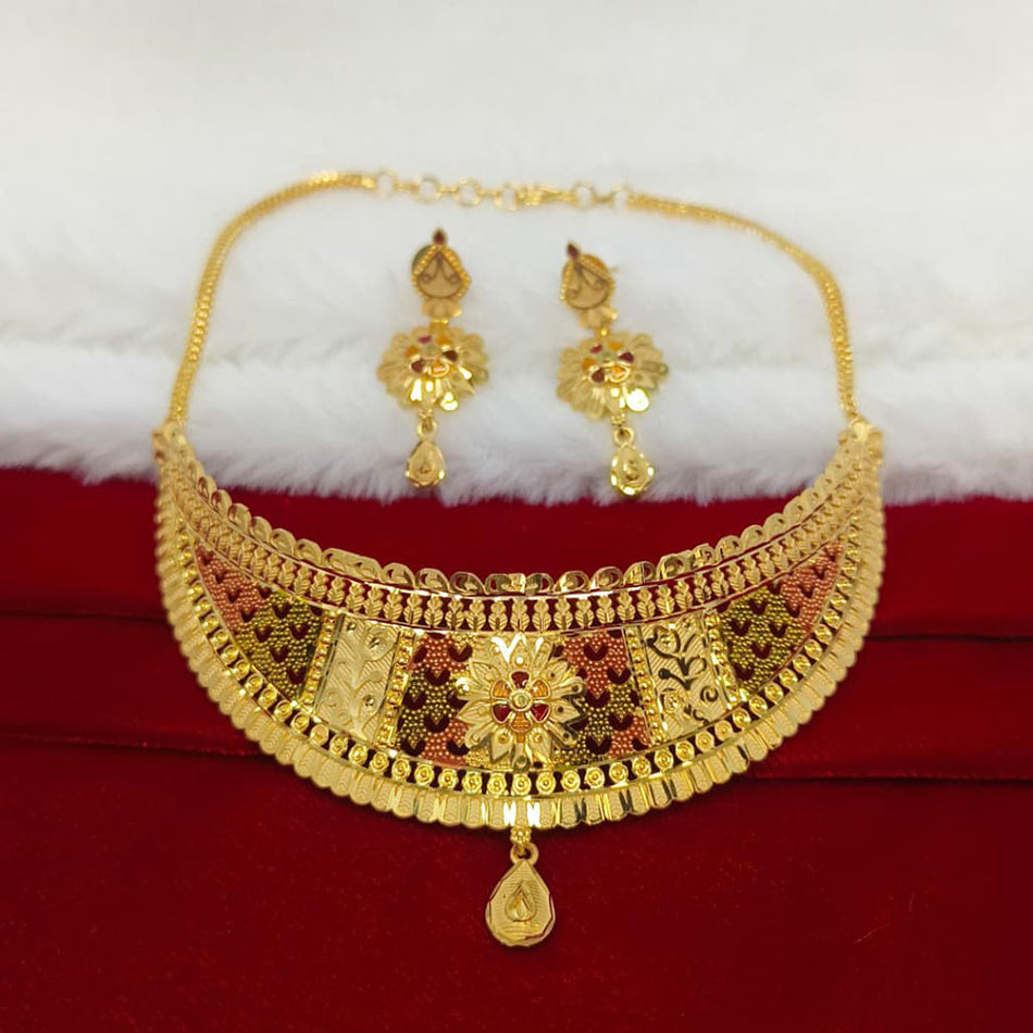 Rose Gold Plated Bridal Choker Necklace Set | Bridal Jewellery India
