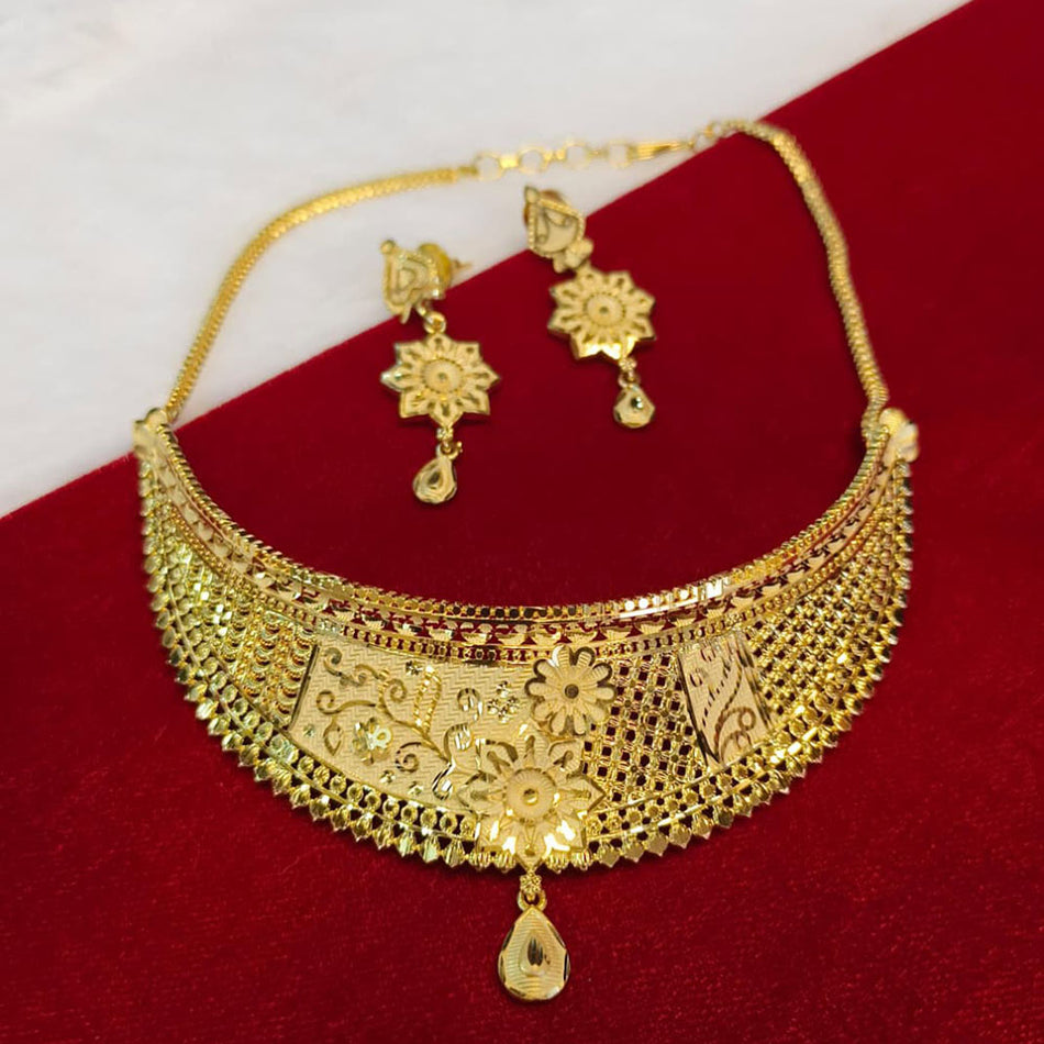 Rose Gold Plated Bridal Choker Necklace Set | Bridal Jewellery India