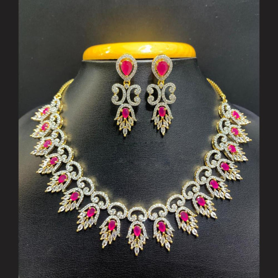 Gold Plated American Diamond Necklace Set | Bridal Jewellery India