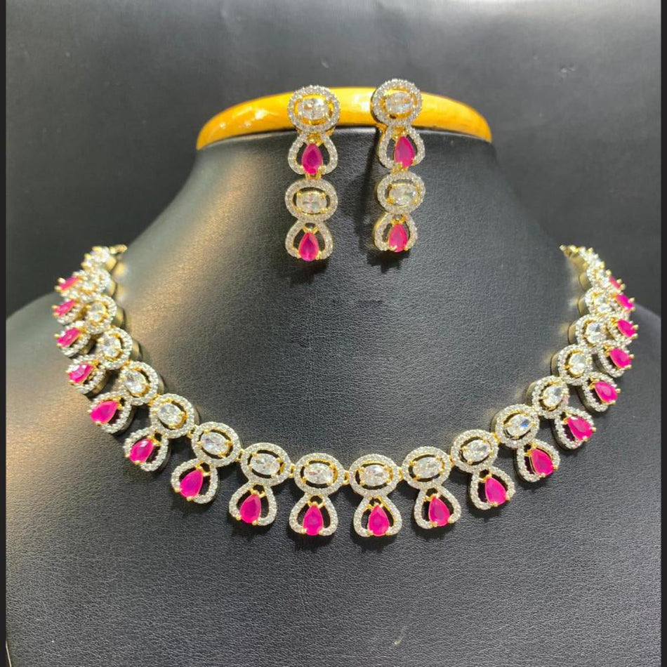 Gold Plated American Diamond Necklace Set | Bridal Jewellery India