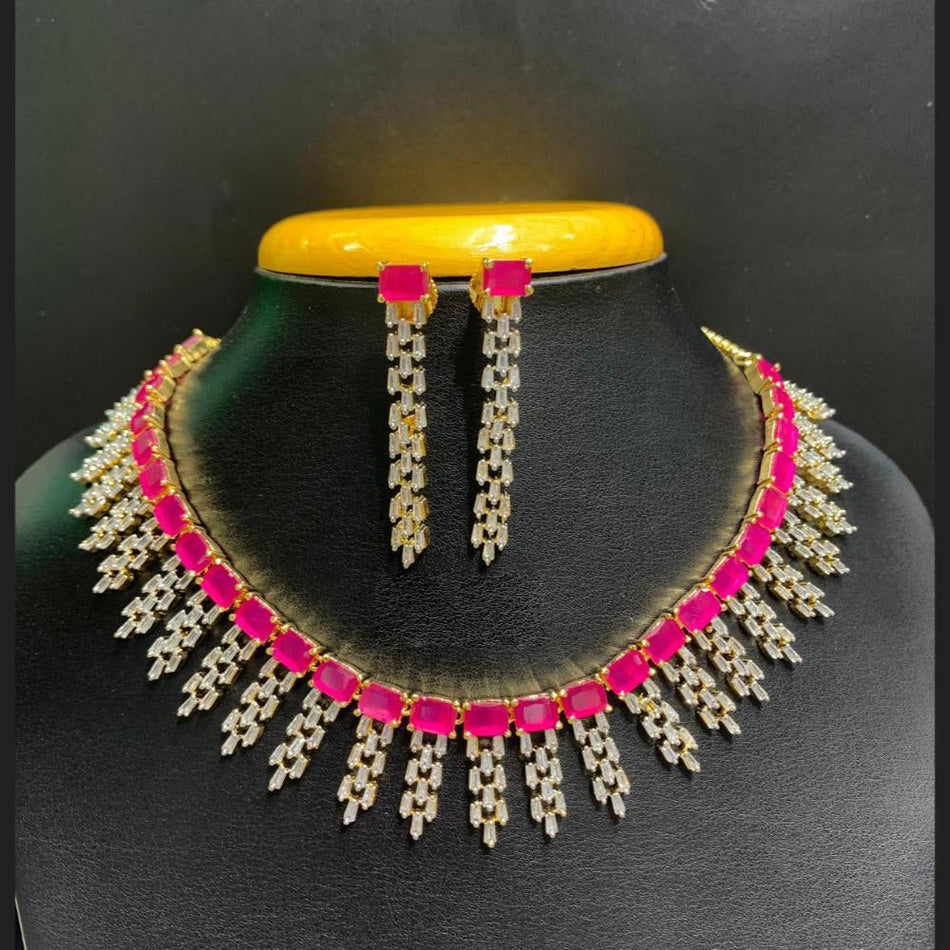 Gold Plated American Diamond Necklace Set | Bridal Jewellery India
