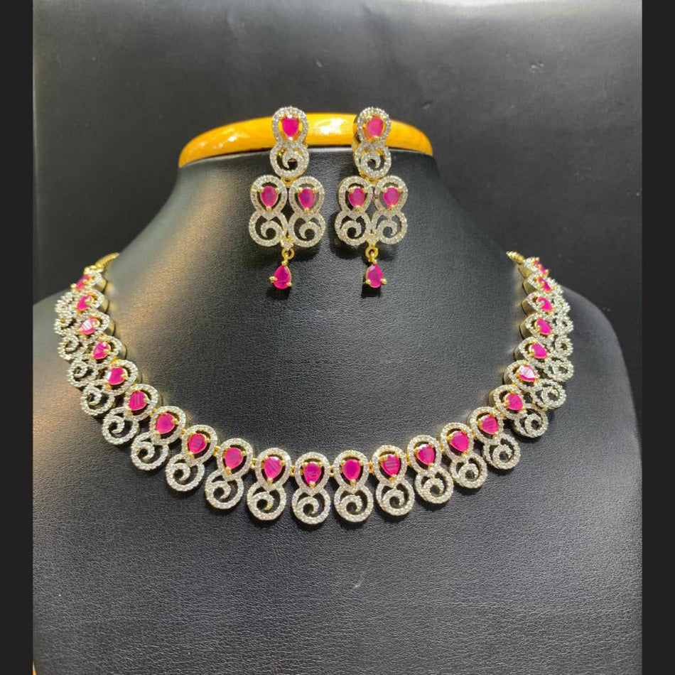 Gold Plated American Diamond Necklace Set | Bridal Jewellery India