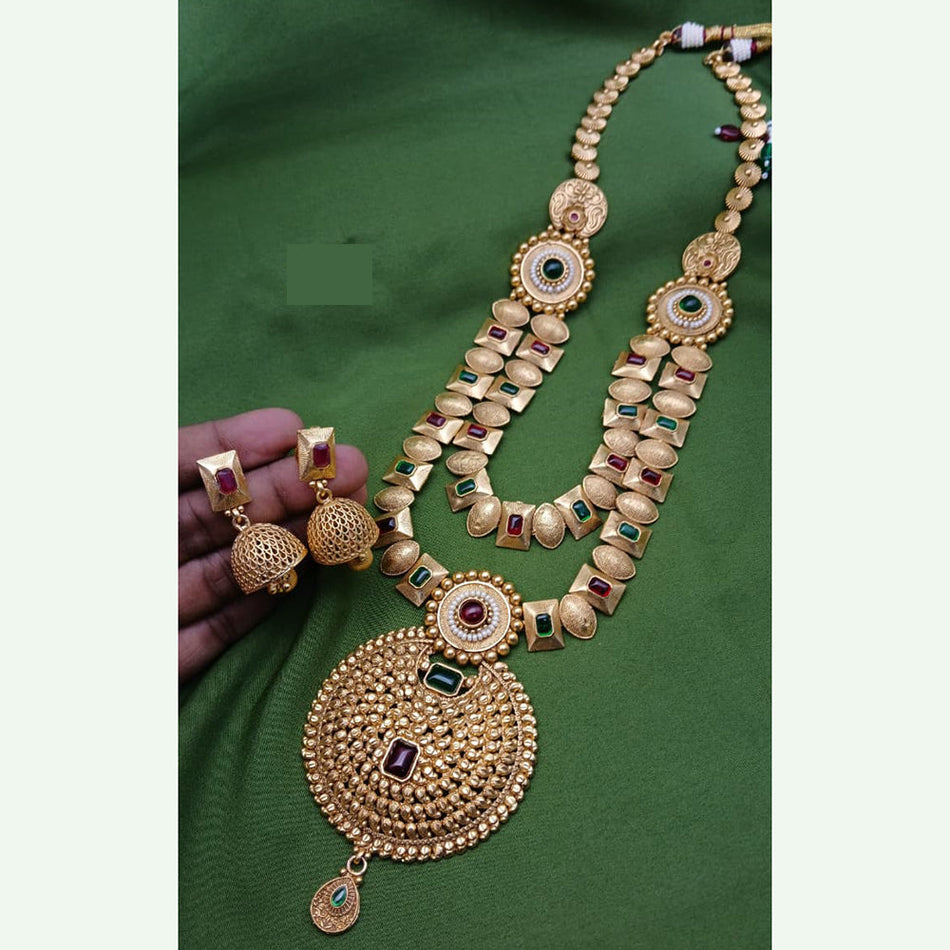 Pota Stone Necklace in Gold Plated with Earrings | Bridal Jewellery India