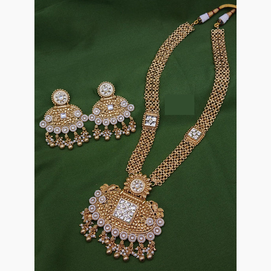 Kundan Stone Long Necklace Set in Gold Plated | Bridal Jewellery India