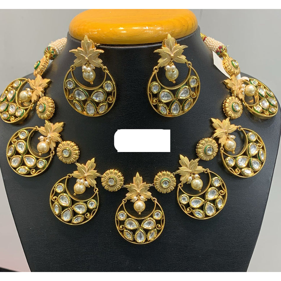 Kundan Necklace in White Gold Plated | Bridal Jewellery India