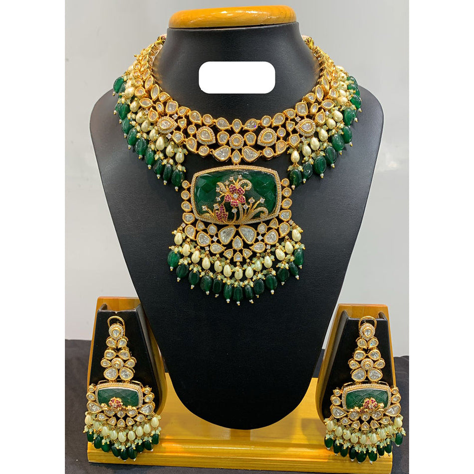 Kundan Necklace in White Gold Plated Floral Design | Bridal Jewellery India