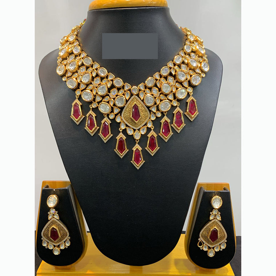 Kundan Necklace in Silver with Crystal Beads | Bridal Jewellery India