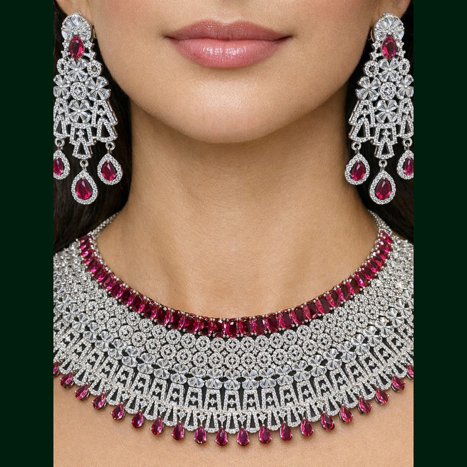 Glamorous Diamond Necklace in 18K Gold Plated | Bridal Jewellery India