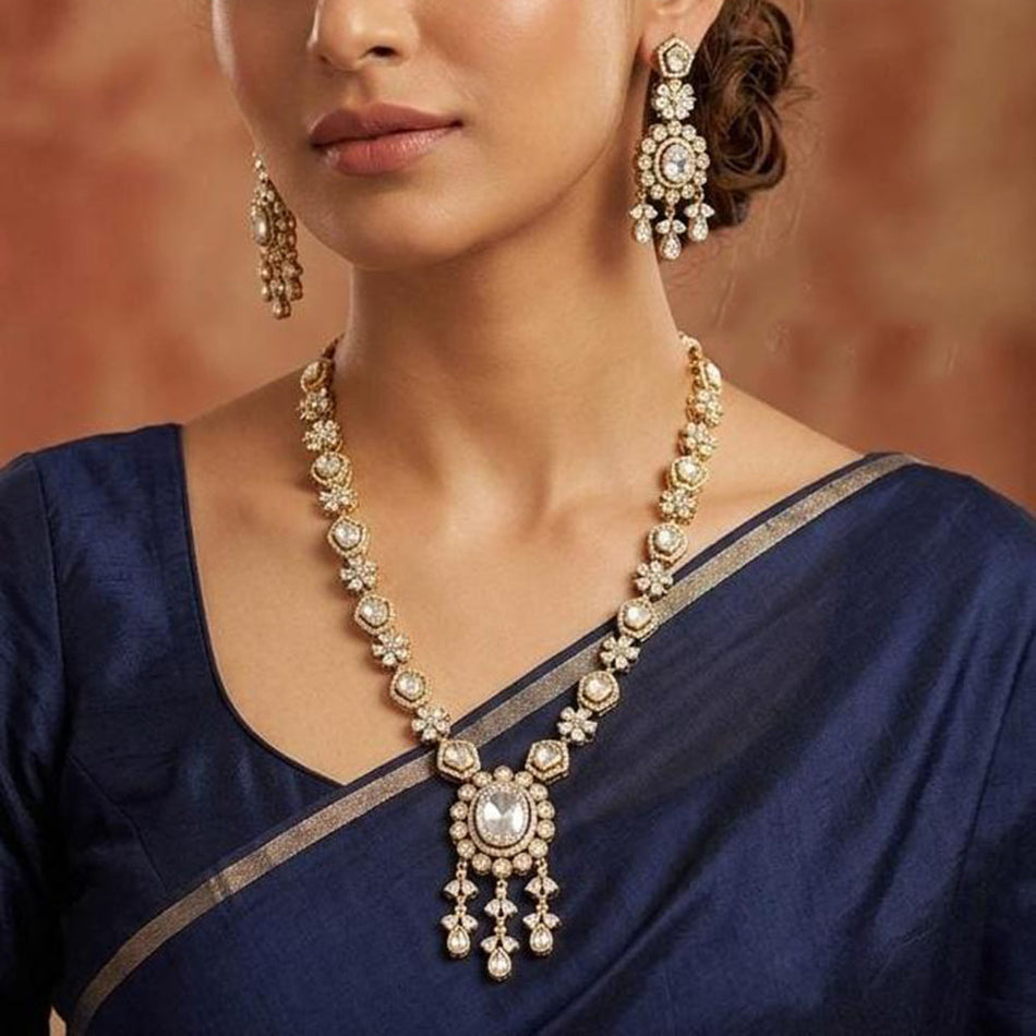Kundan Necklace in White Gold Plated for Bridal | Bridal Jewellery India