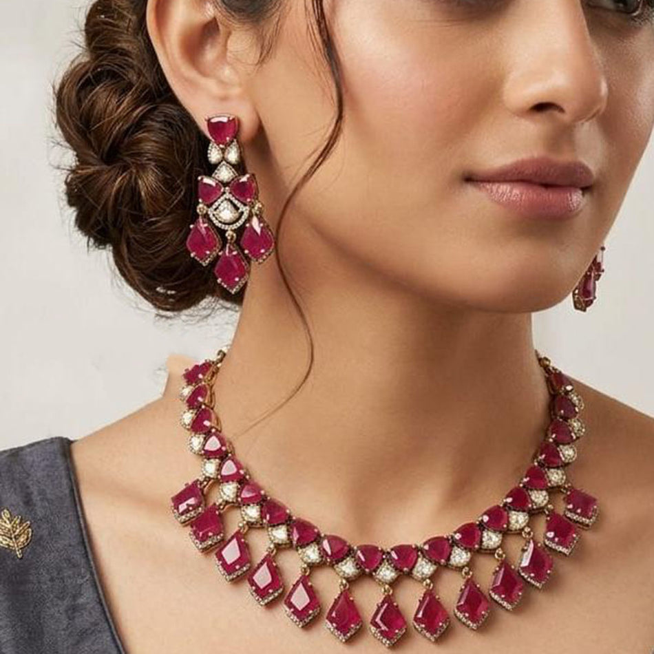 Kundan Necklace in 14K Gold Plated with Polki Stones | Bridal Jewellery India