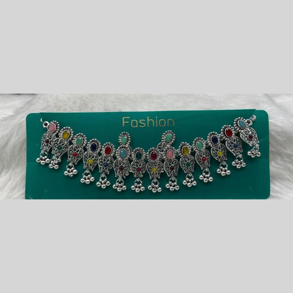 Oxidised Silver Pota Stone Pearl Necklace Set | Bridal Jewellery India