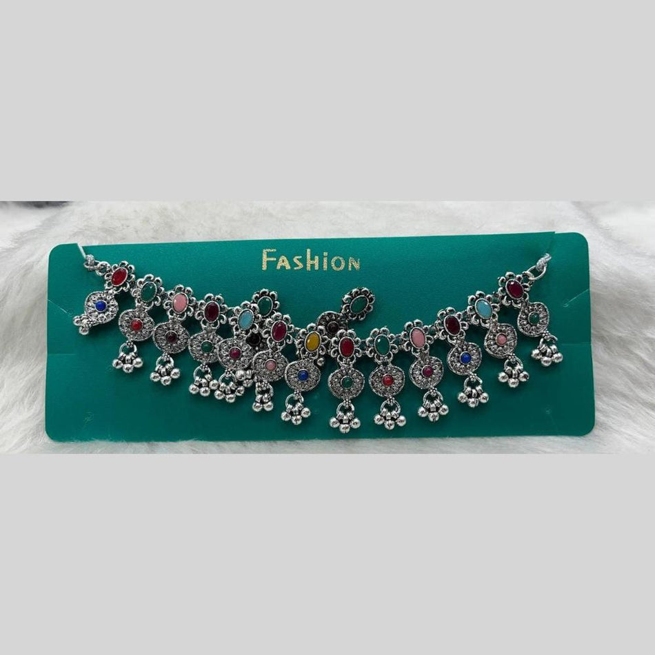 Oxidised Silver Pota Stone and Pearl Necklace Set | Bridal Jewellery India