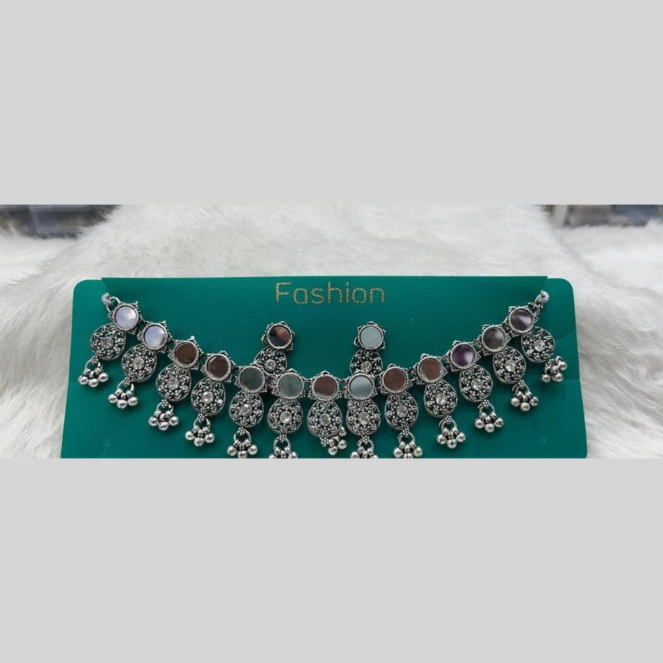Oxidised Silver Boho Necklace with Mirror Pearls | Bridal Jewellery India