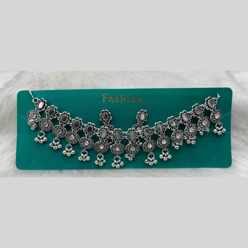 Oxidised Silver Boho Necklace with Mirrors | Bridal Jewellery India