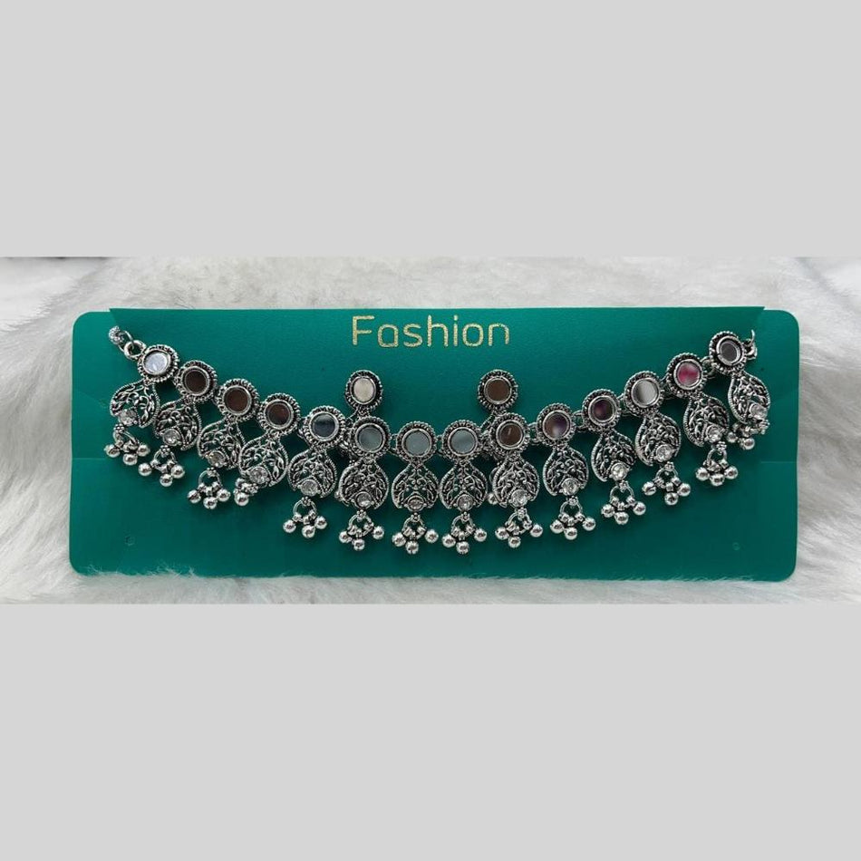Oxidised Silver Boho Necklace with Mirrors | Bridal Jewellery India