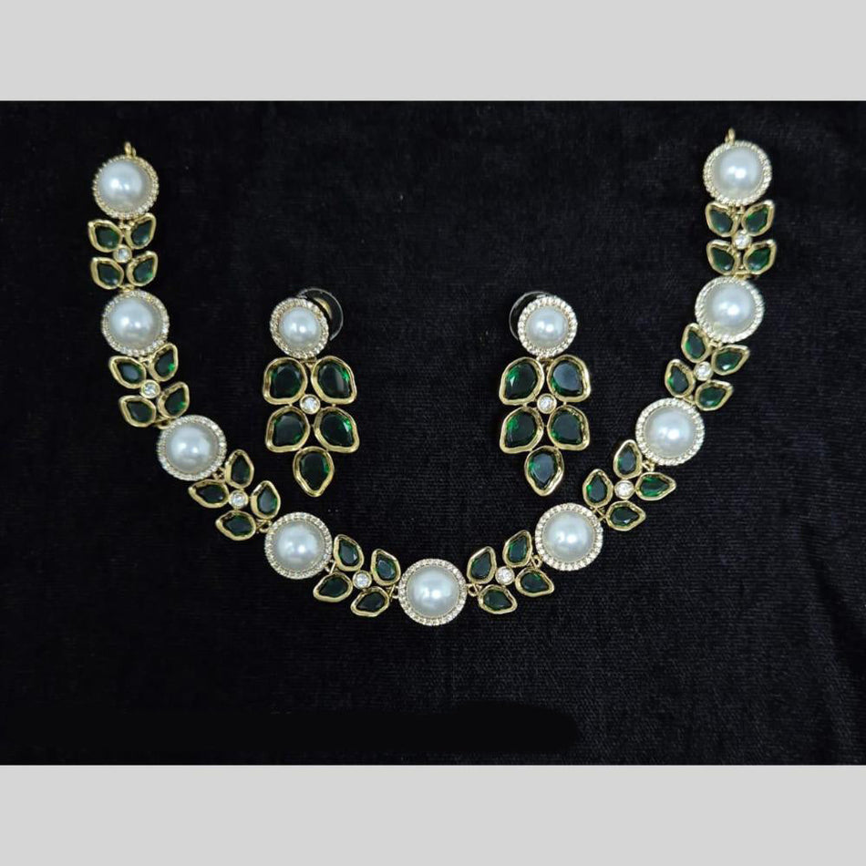 Floral Necklace Set in Green Stone   Pearl | Bridal Jewellery India