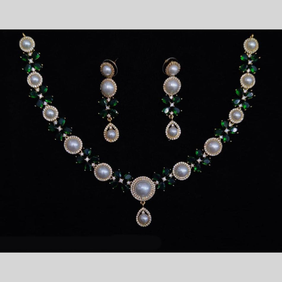 Floral Necklace in Green Stone   Pearl for Occasion Wear | Bridal Jewellery India