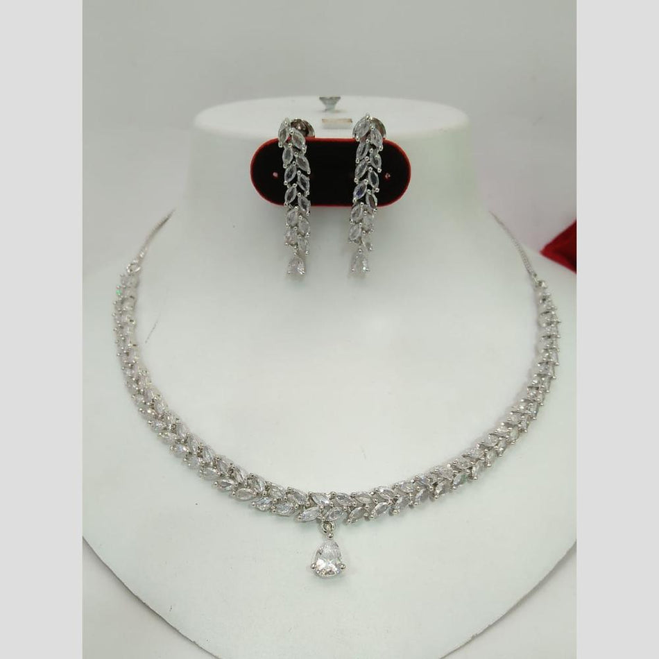 Rhodium Plated American Diamond Choker Necklace | Bridal Jewellery India