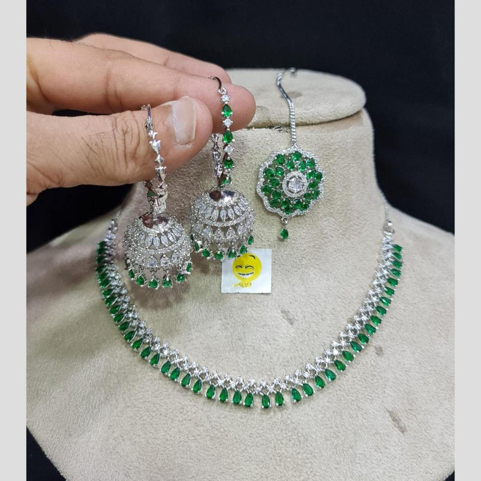 Rhodium Plated Diamond Necklace Set for Bride | Bridal Jewellery India