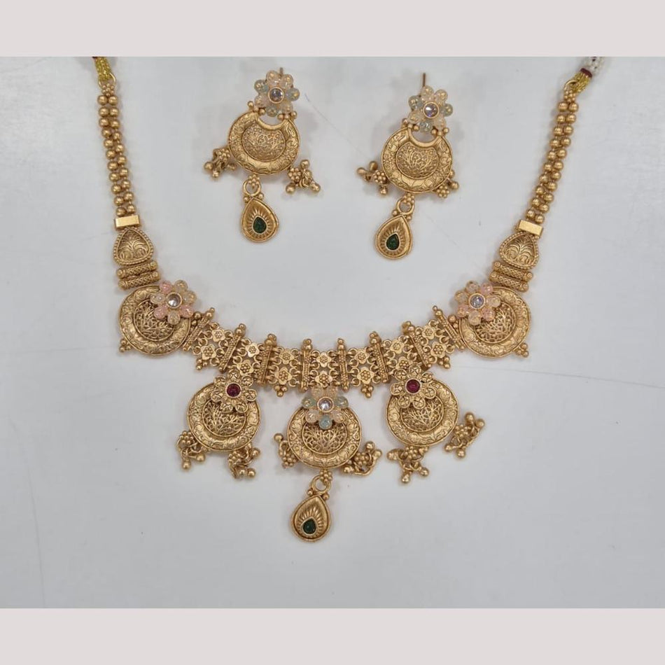 Gold Plated Pota Stone Meenakari Necklace Set | Bridal Jewellery India