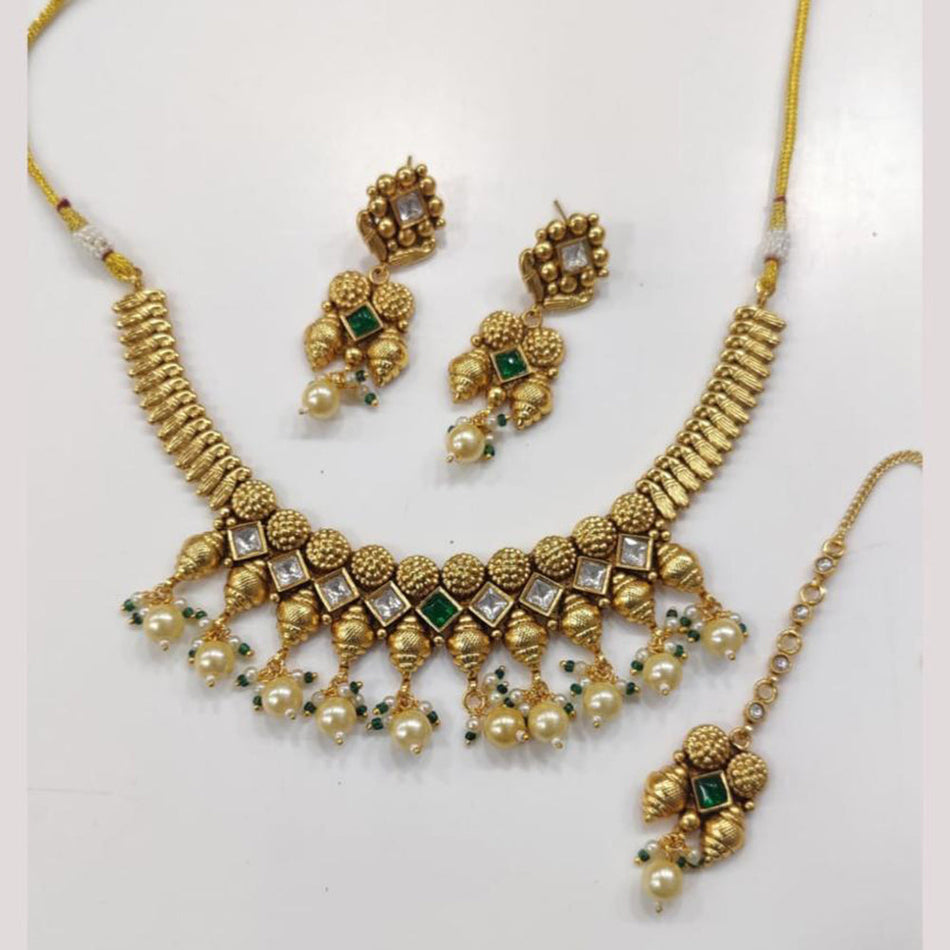 Crystal Stone Necklace in Gold Plated | Bridal Jewellery India