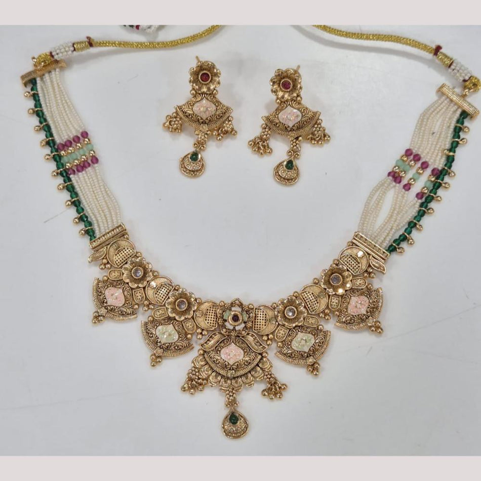 Elegant Gold Plated Pota Stone Necklace Set | Bridal Jewellery India