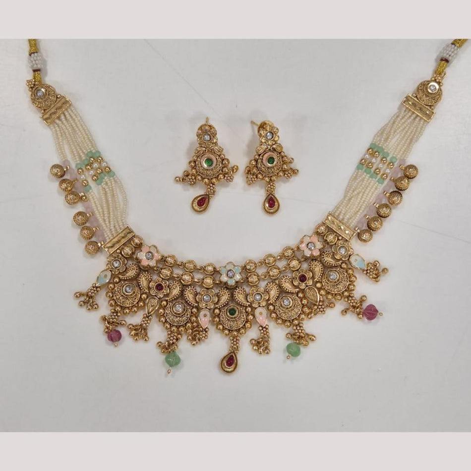 Gold Plated Pota Stone Necklace for Occasion | Bridal Jewellery India