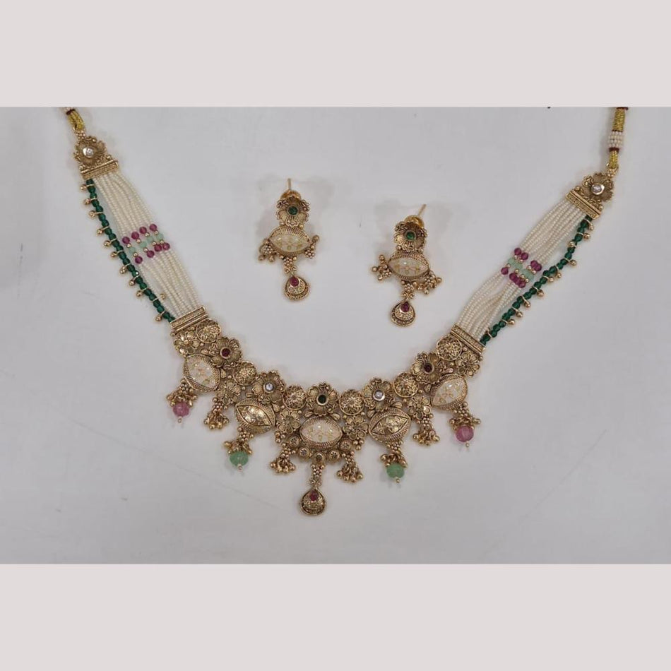 Elegant Gold Plated Pota Stone Necklace Set | Bridal Jewellery India