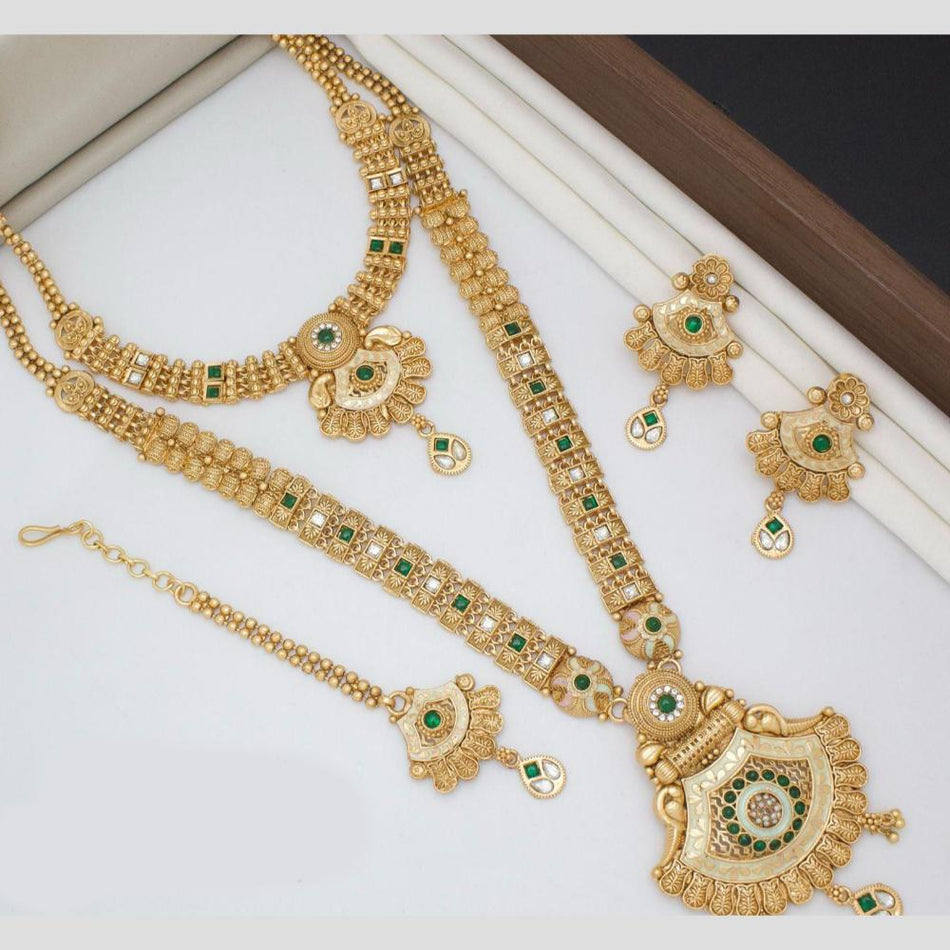 Meenakari Double Necklace in Gold Plated | Bridal Jewellery India