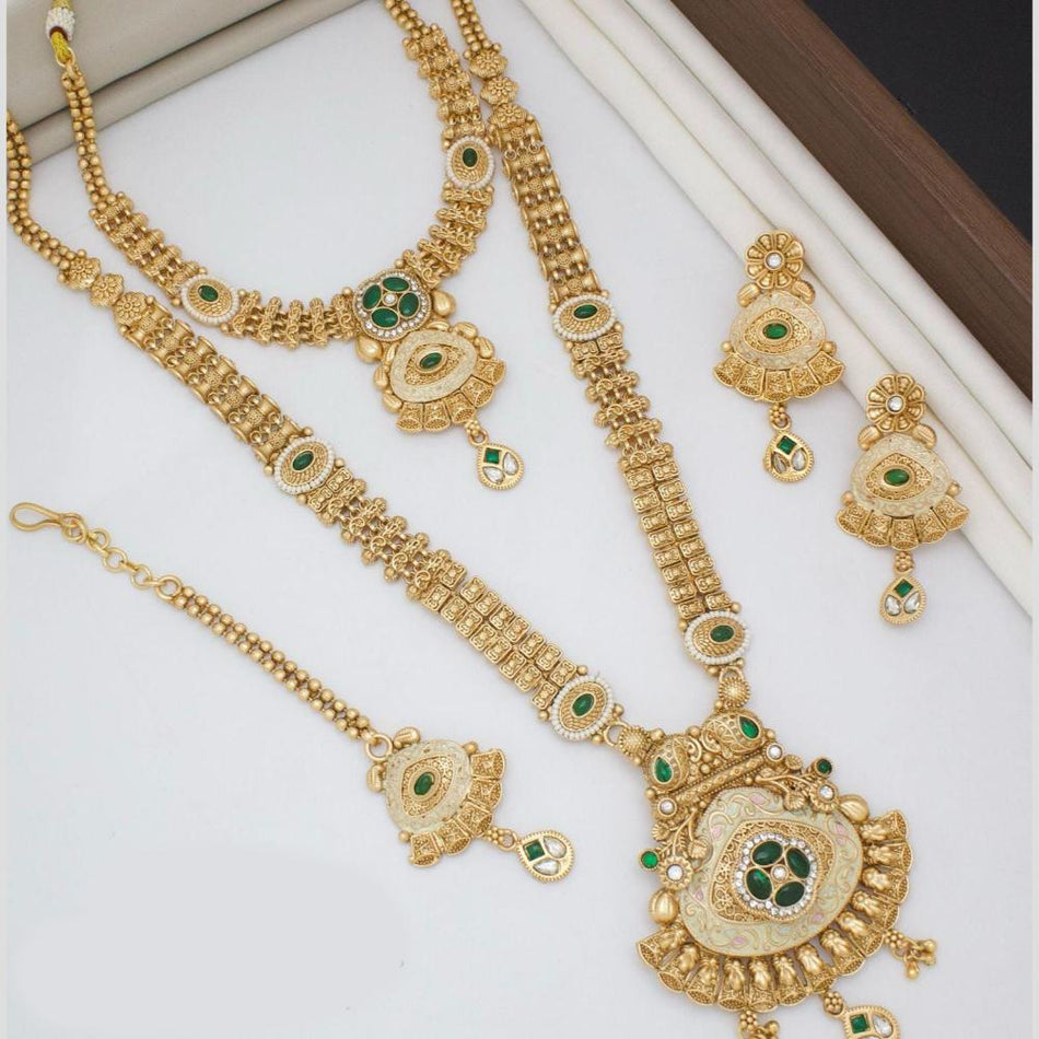 Gold Plated Pota Stone Maang Tikka for Bridal | Bridal Jewellery India