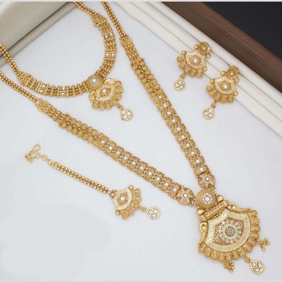 Meenakari Double Necklace in Gold Plated | Bridal Jewellery India