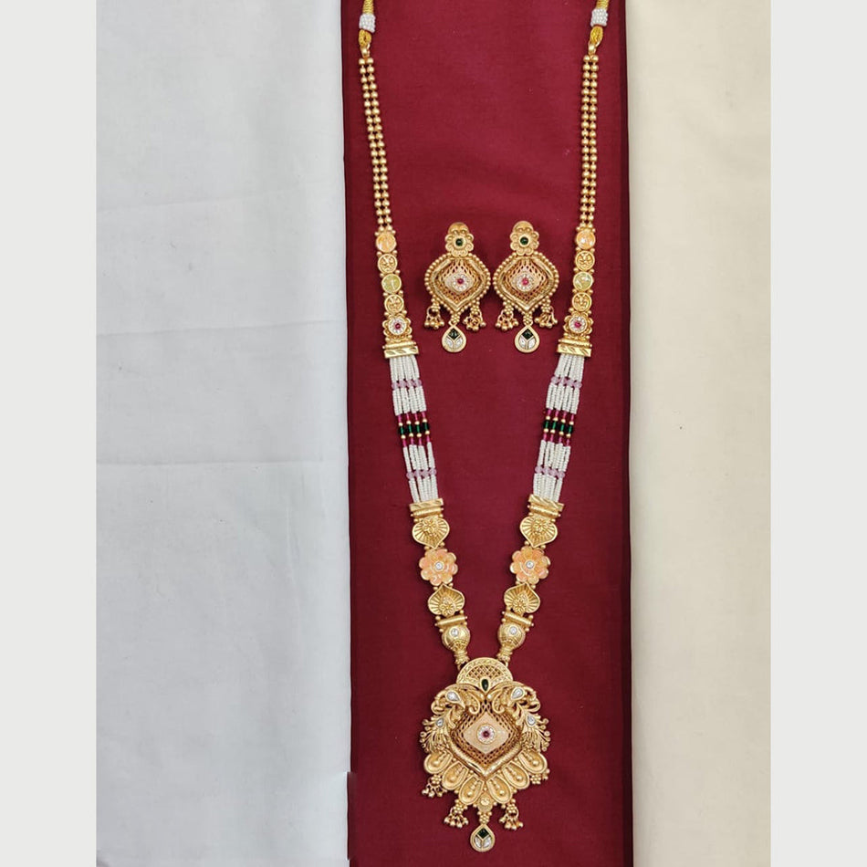 Ethinic Rose Gold Plated Long Necklace Set for Every Occasion | Bridal Jewellery India