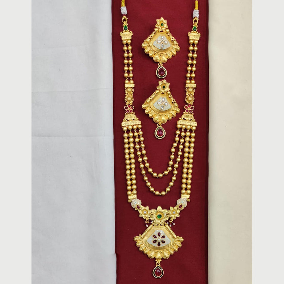 Long Meenakari Necklace in Gold Plated with Pota Stone | Bridal Jewellery India