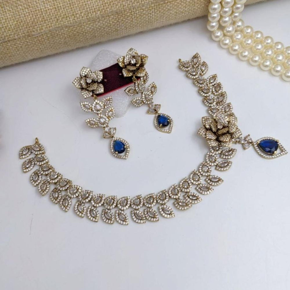 Graceful Blossom Necklace in White Gold Plated | Bridal Jewellery India